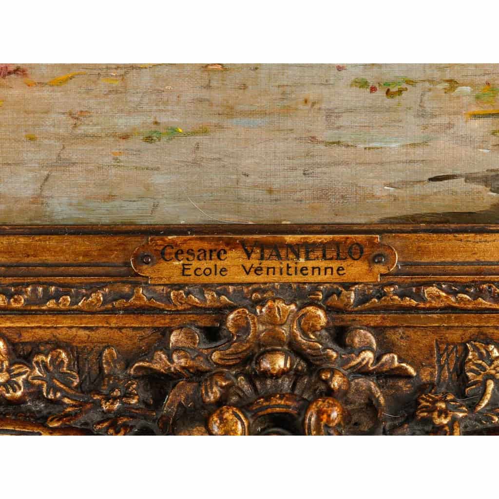Huile sur toile, « La marchande de fleurs de Venise », par Cesare Vianello, fin XIXème siècle | Biron Huile sur toile, "La marchande de fleurs de Venise", par Cesare Vianello, fin XIXème siècle