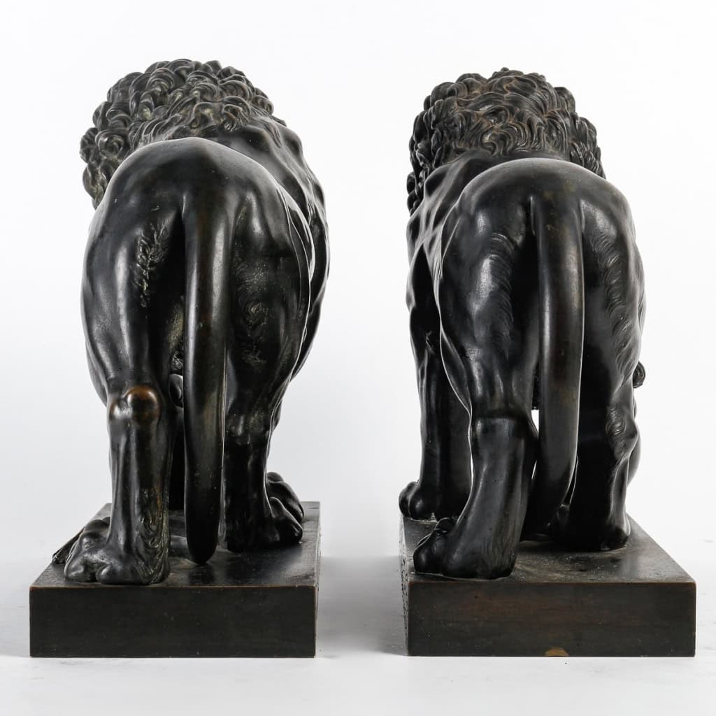 Paire de Lions Médicis en Bronze XIXème Siècle | Biron Paire de Lions Médicis en Bronze XIXème Siècle