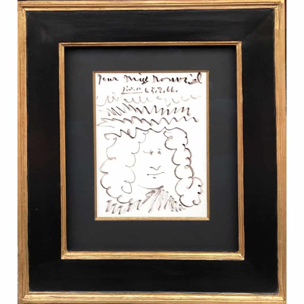 Picasso Pablo Autoportrait Dessin Feutre Signé Dédicacé à Miss Nombril daté 5.8.66 Certificat d’authenticité | Biron ||||||
