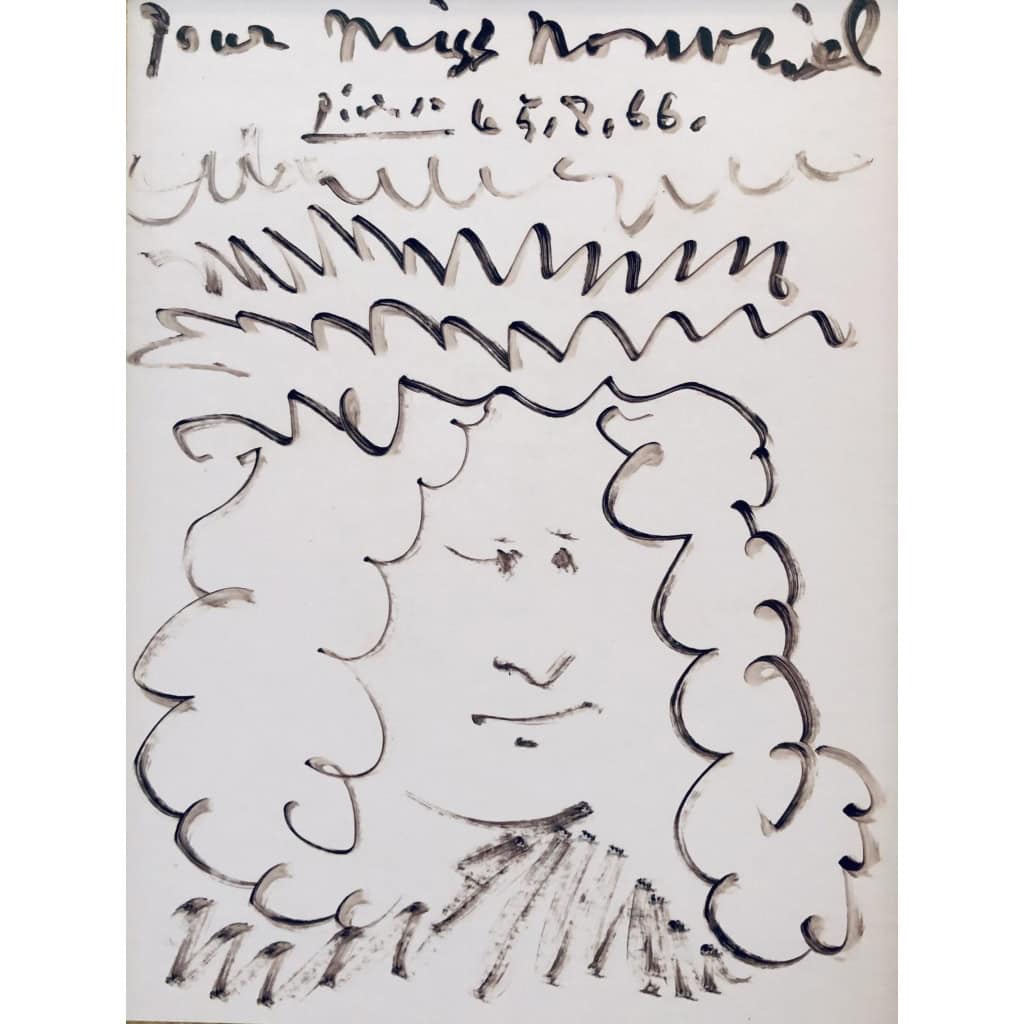 Picasso Pablo Autoportrait Dessin Feutre Signé Dédicacé à Miss Nombril daté 5.8.66 Certificat d’authenticité | Biron Picasso Pablo Autoportrait Dessin Feutre Signé Dédicacé à Miss Nombril daté 5.8.66 Certificat
