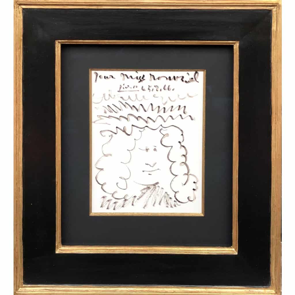 Picasso Pablo Autoportrait Dessin Feutre Signé Dédicacé à Miss Nombril daté 5.8.66 Certificat d’authenticité | Biron Picasso Pablo Autoportrait Dessin Feutre Signé Dédicacé à Miss Nombril daté 5.8.66 Certificat