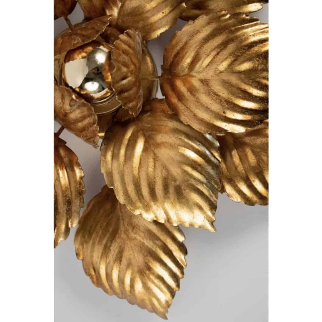 Paire d'Appliques "Feuillage" des années 1960 de la Maison ForArt en métal doré