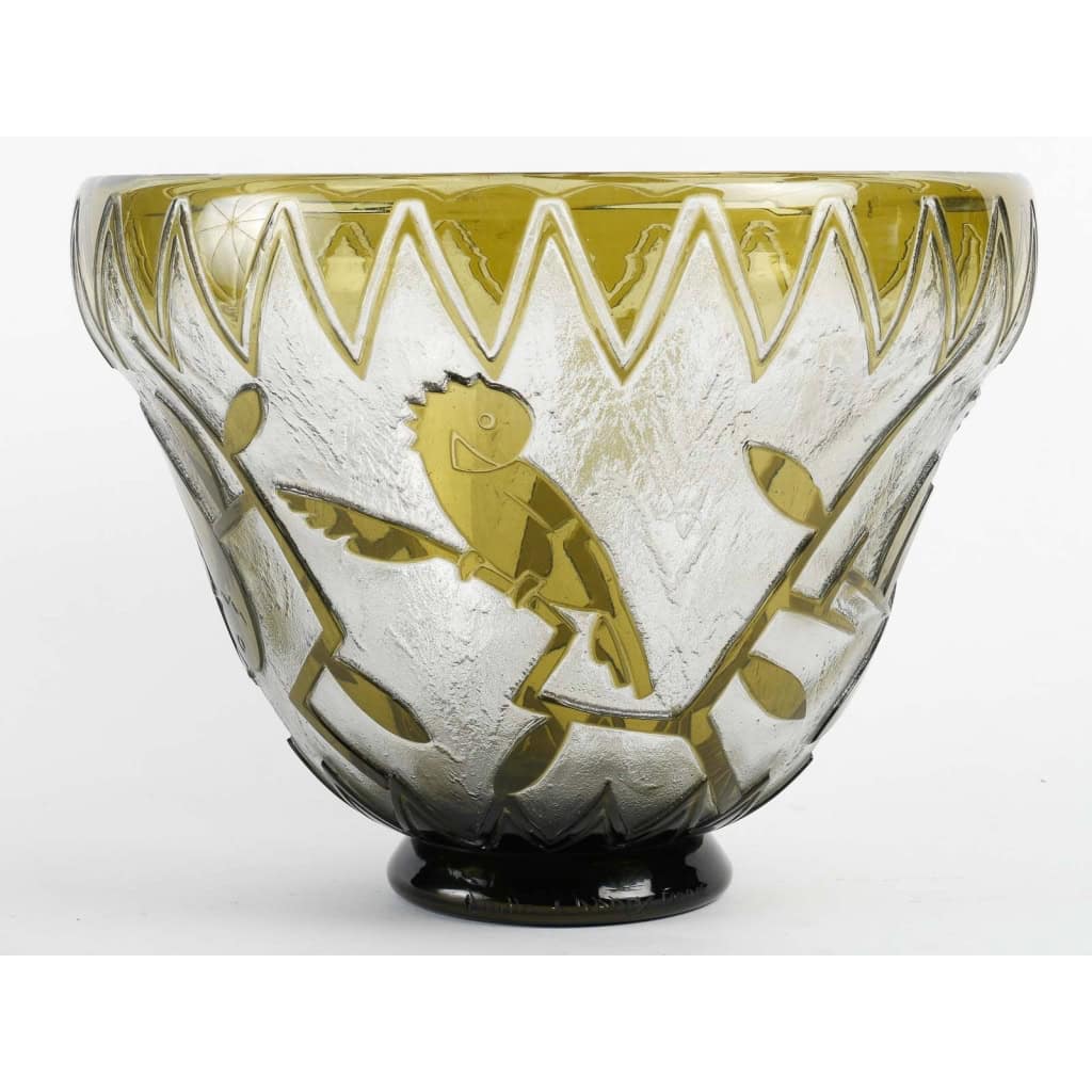 DAUM Nancy France, Vase aux Perroquets circa 1930 | Biron ||||||||