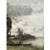 TROUILLEBERT Tableau Français 19è Barbizon Pêcheur En Barque Huile Signée Catalogue Raisonné Certificat d’authenticité | Biron TROUILLEBERT Tableau Français 19è Barbizon Pêcheur En Barque Huile Signée Catalogue Raisonné