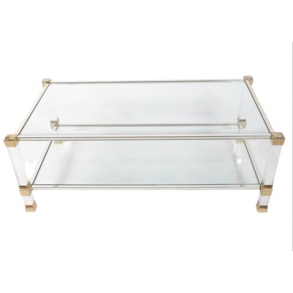 1970 Table basse en lucite et laiton par Pierre Vandel | Biron |||||