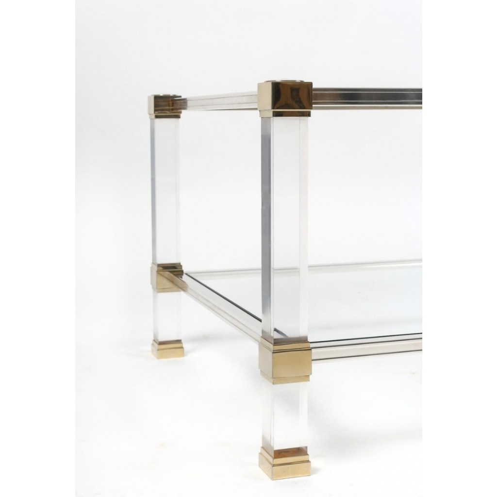 1970 Table basse en lucite et laiton par Pierre Vandel | Biron 1970 Table basse en lucite et laiton par Pierre Vandel