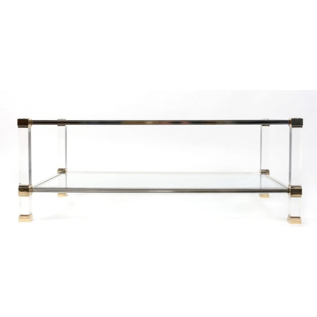 1970 Table basse en lucite et laiton par Pierre Vandel | Biron 1970 Table basse en lucite et laiton par Pierre Vandel