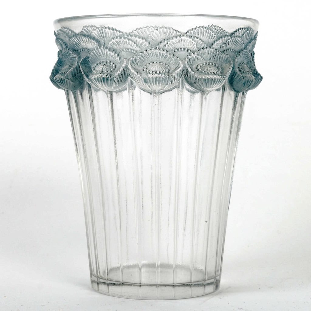 Vase « Boutons d’Or » verre blanc patiné bleu de René LALIQUE | Biron ||||||