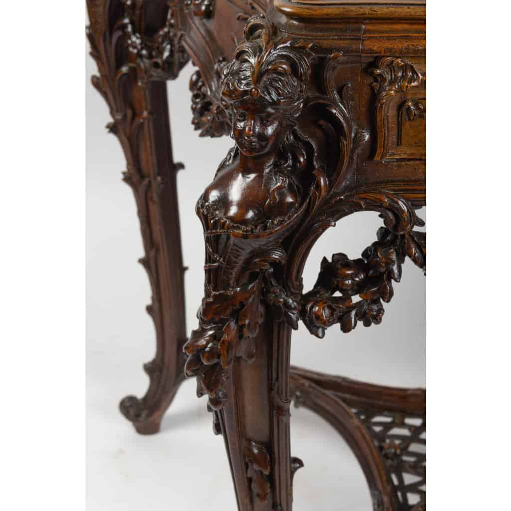 Spectaculaire bureau à gradins en noyer, avec peinture signée P. Soulet et daté de 1896 | Biron Spectaculaire bureau à gradins en noyer, avec peinture signée P. Soulet et daté de 1896