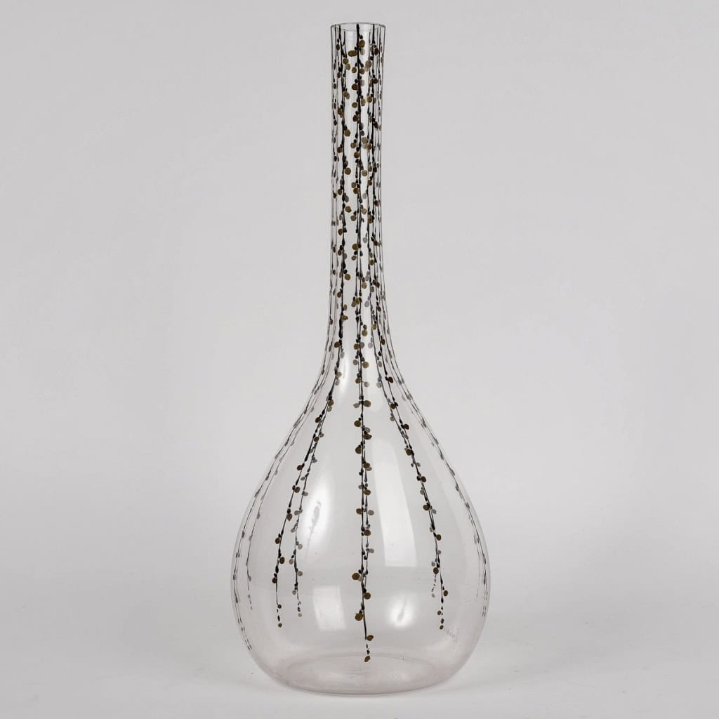 Carafe « Delvaux » verre blanc émaillé noir et doré de René LALIQUE | Biron ||||||