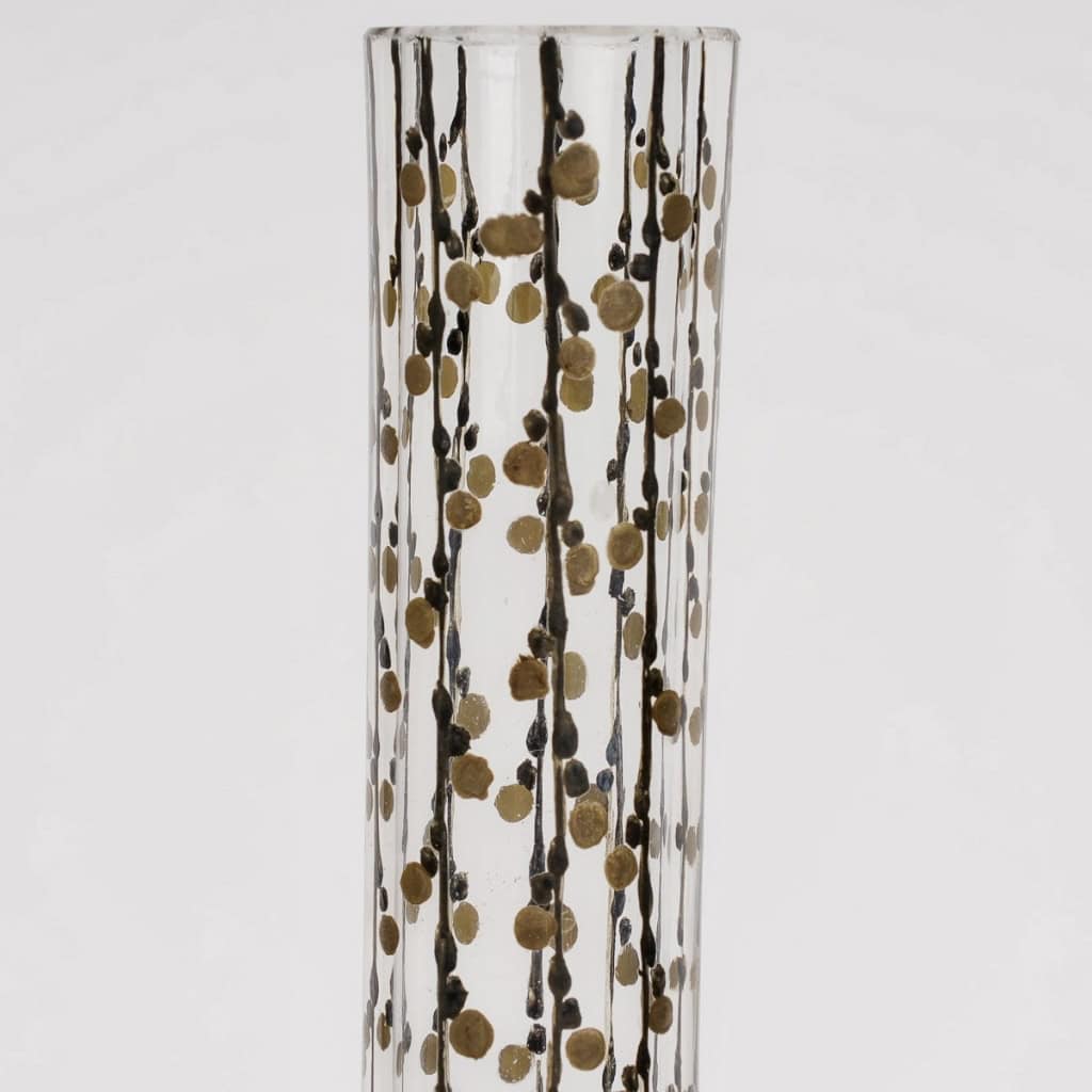 Carafe « Delvaux » verre blanc émaillé noir et doré de René LALIQUE | Biron Carafe "Delvaux" verre blanc émaillé noir et doré de René LALIQUE