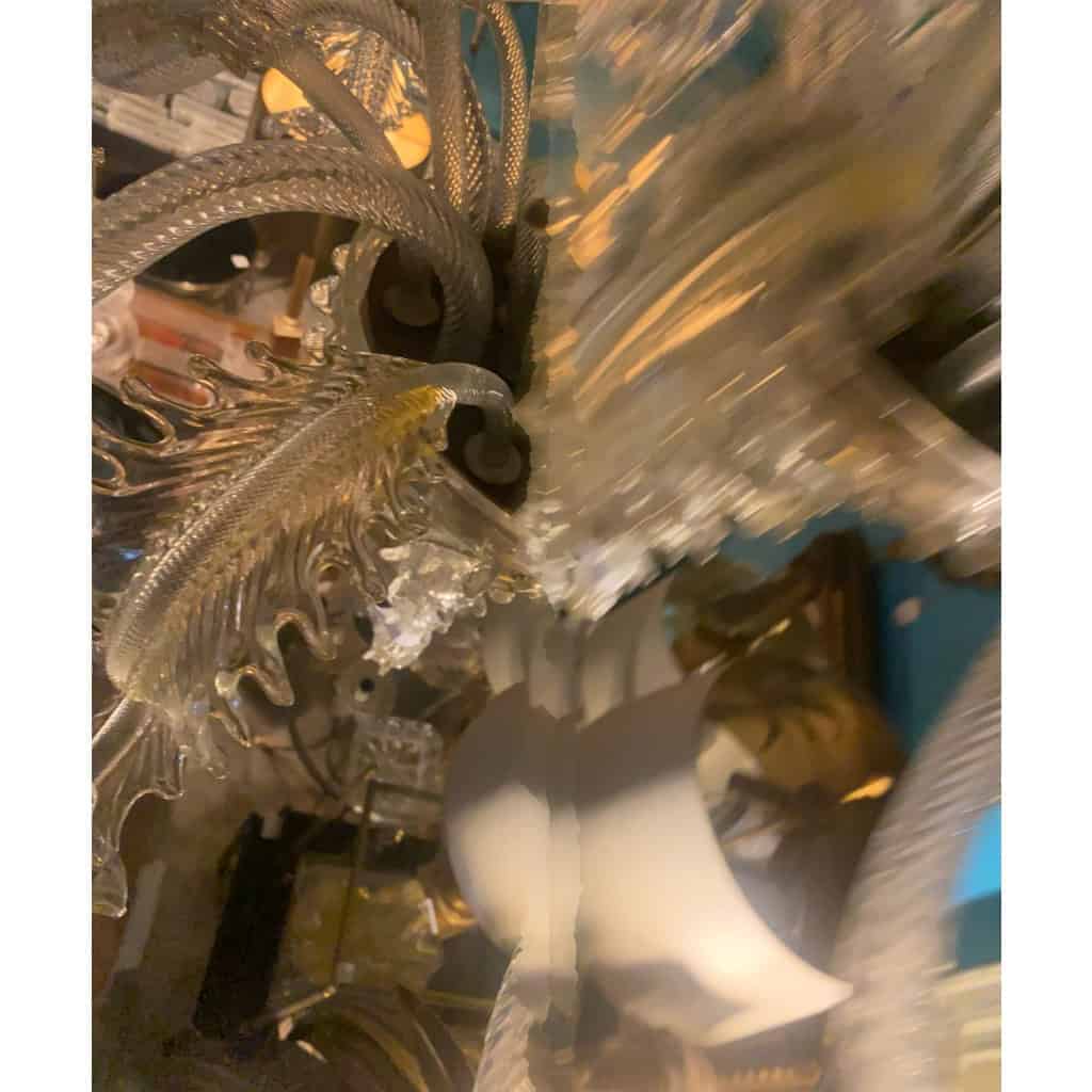 1950′ Lustre Cristal Murano Avec Inclusions Feuilles d’Or 6 Branches | Biron 1950′ Lustre Cristal Murano Avec Inclusions Feuilles d’Or 6 Branches