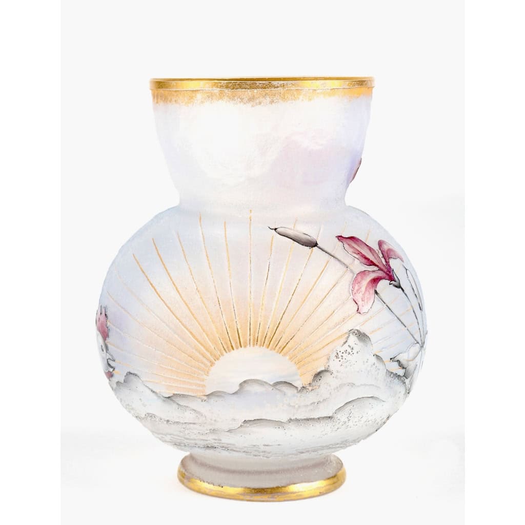 Vase Daum Nancy Aurore et Coq 1897 | Biron Vase Daum Nancy Aurore et Coq 1897
