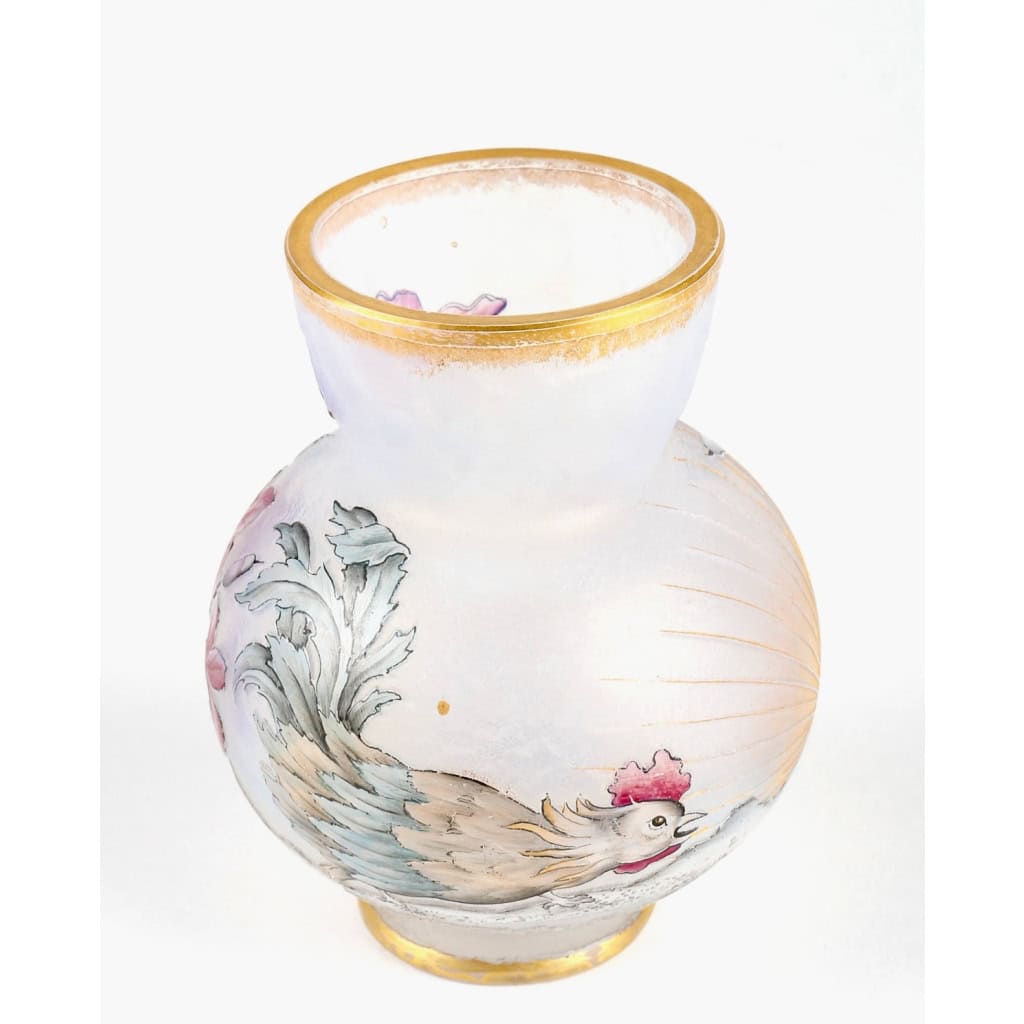 Vase Daum Nancy Aurore et Coq 1897 | Biron Vase Daum Nancy Aurore et Coq 1897