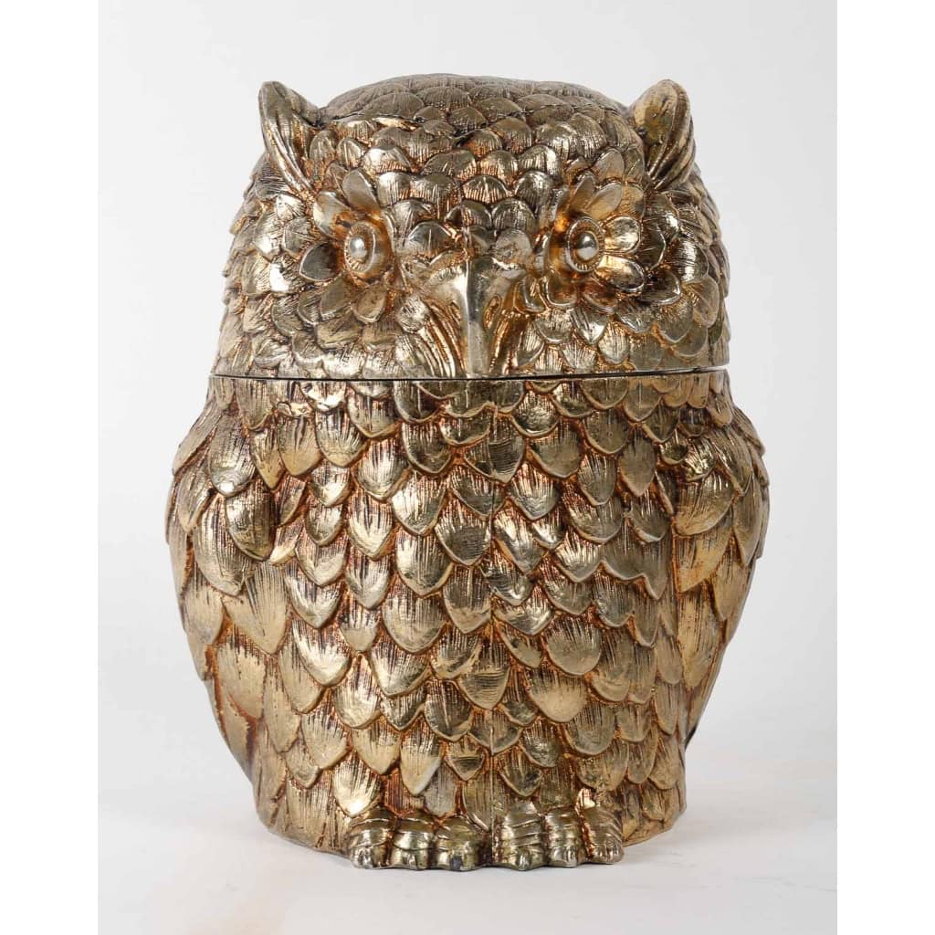 Sceau à glace en forme de hibou en métal argenté, 1970 | Biron |||||||