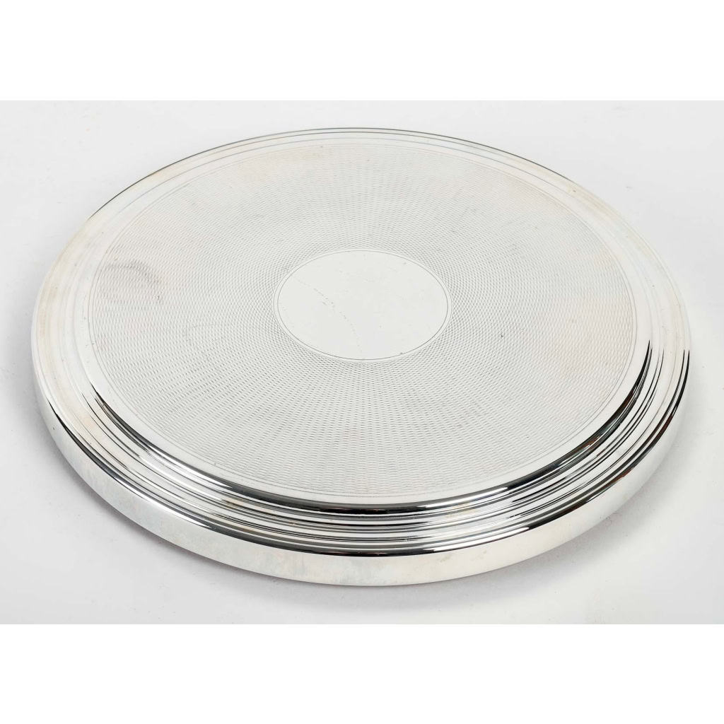 Dessous de plats en métal argenté et bois Christofle, 1980 | Biron Dessous de plats en métal argenté et bois Christofle, 1980