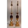 1970′ Paire De Lampes En Bronze Style Maison Charles Avec Oeuf En Bakélite Couleur Ambrée | Biron |||||||||