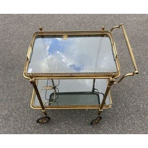 1950/70 Desserte Roulante Maison Jansen En Laiton Et Bronze Doré