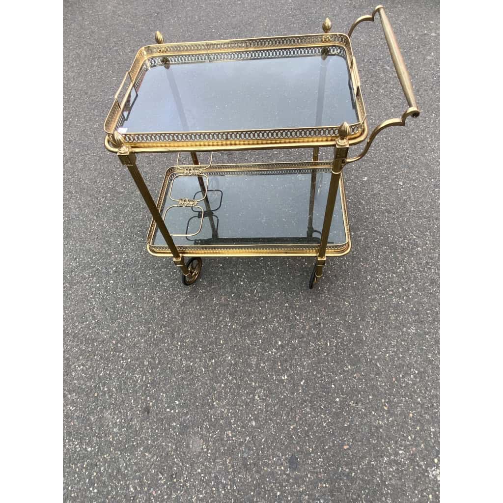 1950/70 Desserte Roulante Maison Jansen En Laiton Et Bronze Doré 4