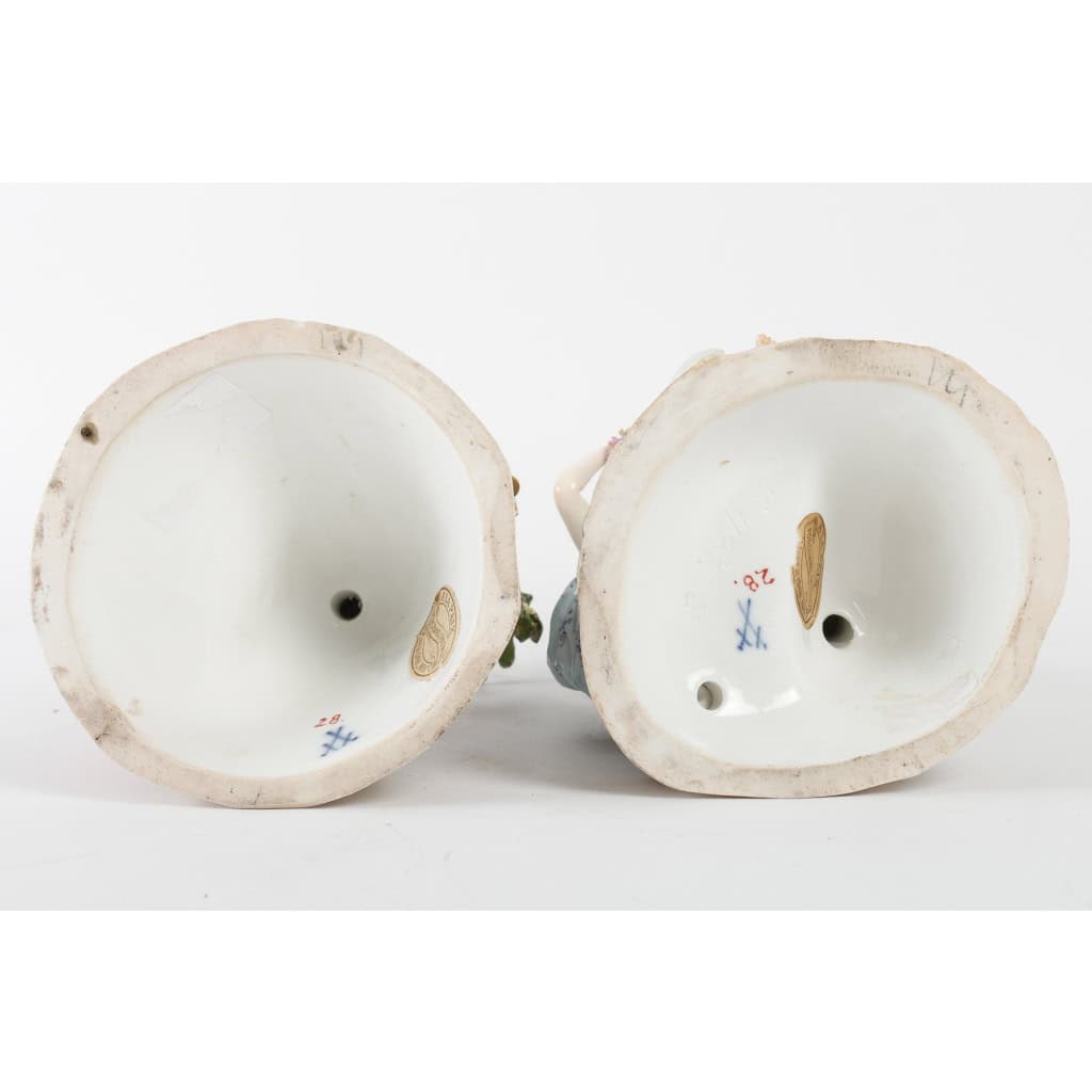 Meissen paire de bougeoirs en porcelaine fin XIXème siècle