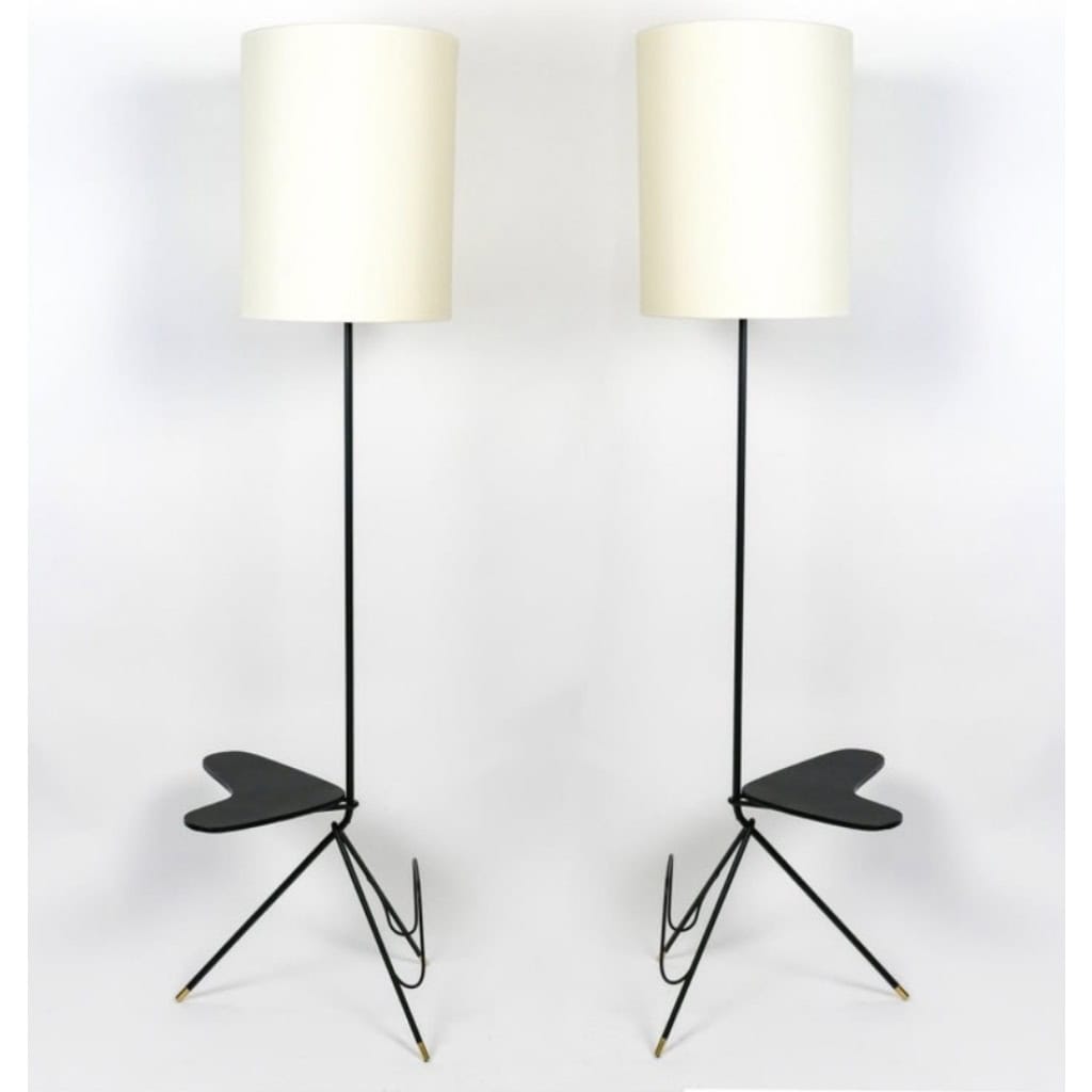 1960 Paire de lampadaires Tablette et porte revue Maison Lunel | Biron 1960 Paire de lampadaires Tablette et porte revue Maison Lunel