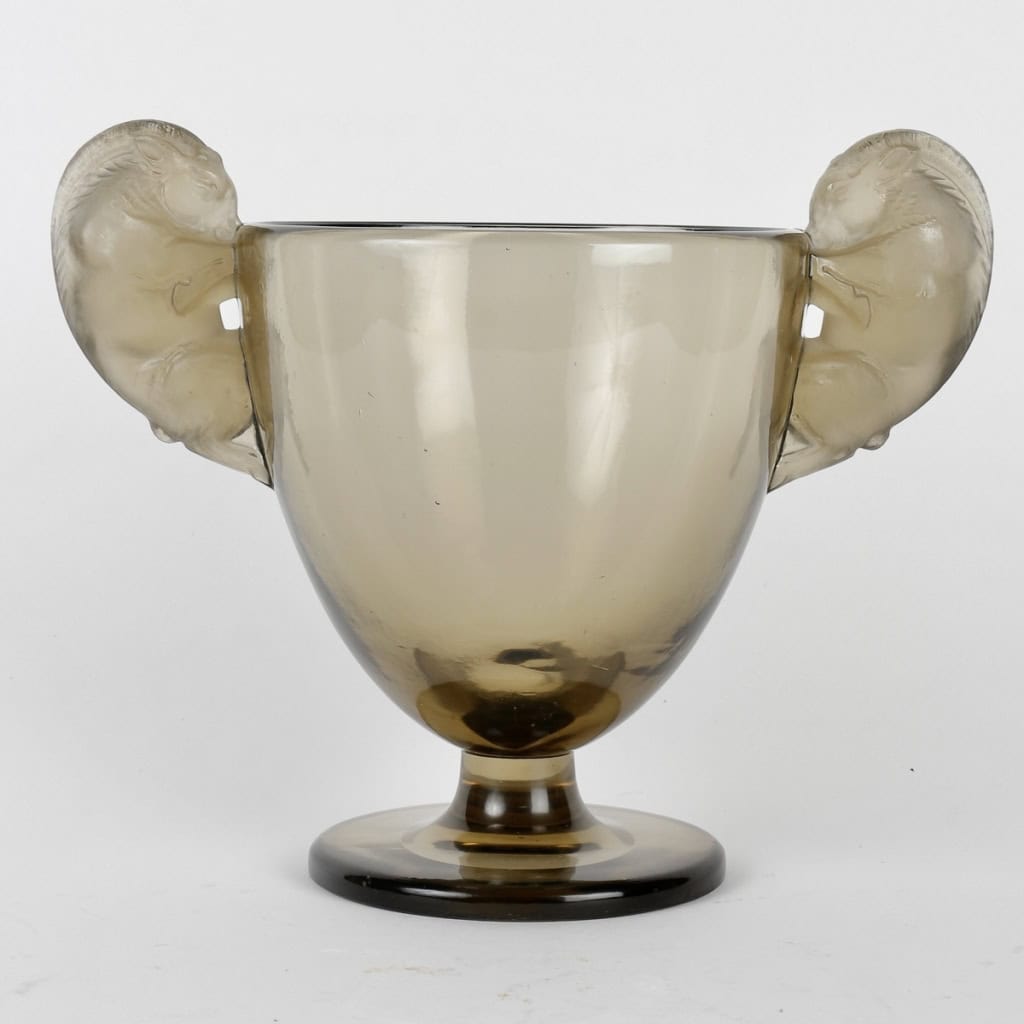 Vase « Béliers » verre gris topaze fumé de René LALIQUE | Biron ||||||