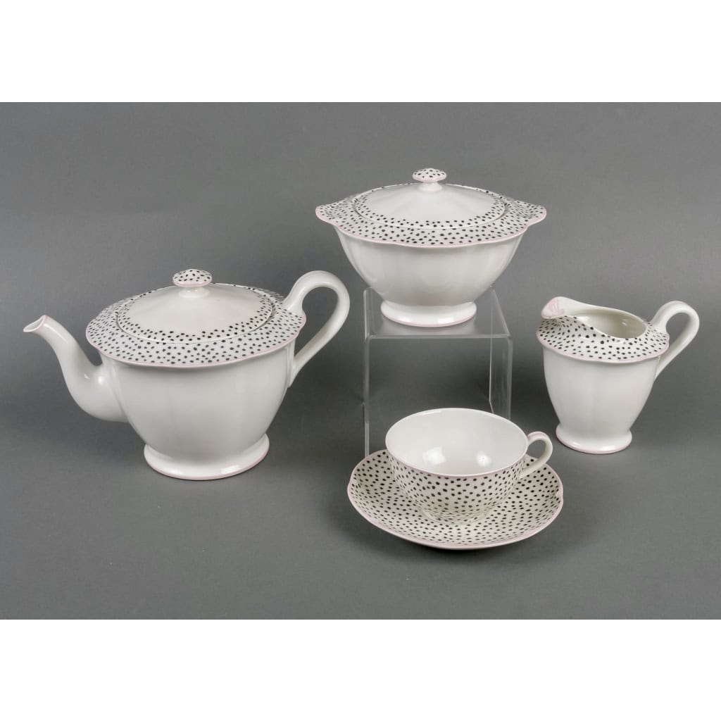 Service Café & Thé « Pois et Nœuds » porcelaine de Limoges de Suzanne Lalique pour Haviland | Biron Service Café & Thé "Pois et Nœuds" porcelaine de Limoges de Suzanne Lalique pour Haviland