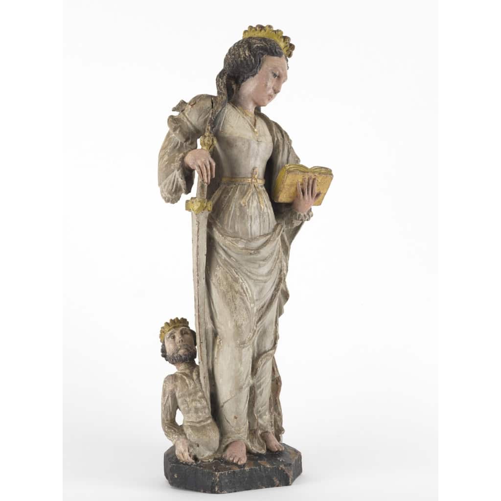Sainte Catherine d’Alexandrie, Sculpture polychrome et dorée. France milieu XVIe siècle. | Biron Sainte Catherine d’Alexandrie, Sculpture polychrome et dorée. France milieu XVIe siècle.