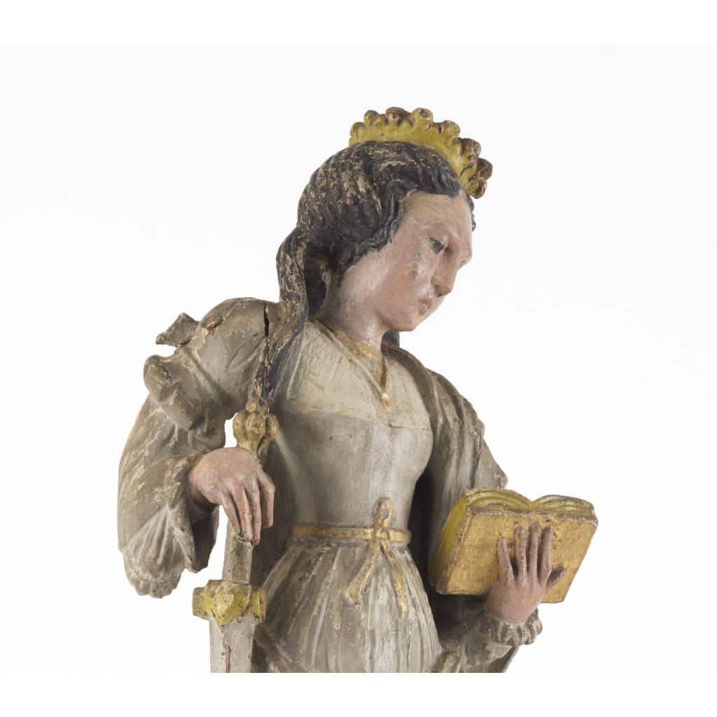 Sainte Catherine d’Alexandrie, Sculpture polychrome et dorée. France milieu XVIe siècle. | Biron Sainte Catherine d’Alexandrie, Sculpture polychrome et dorée. France milieu XVIe siècle.