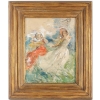 Aquarelle sur carton « 2 élégantes dans le vent », d’Antoine Calbet | Biron ||||||||||