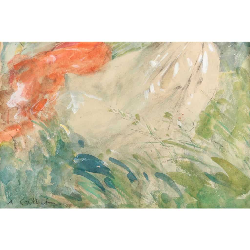Aquarelle sur carton « 2 élégantes dans le vent », d’Antoine Calbet | Biron Aquarelle sur carton "2 élégantes dans le vent", d'Antoine Calbet