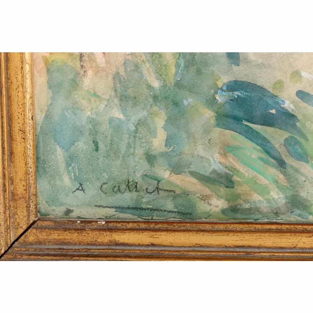 Aquarelle sur carton « 2 élégantes dans le vent », d’Antoine Calbet | Biron Aquarelle sur carton "2 élégantes dans le vent", d'Antoine Calbet