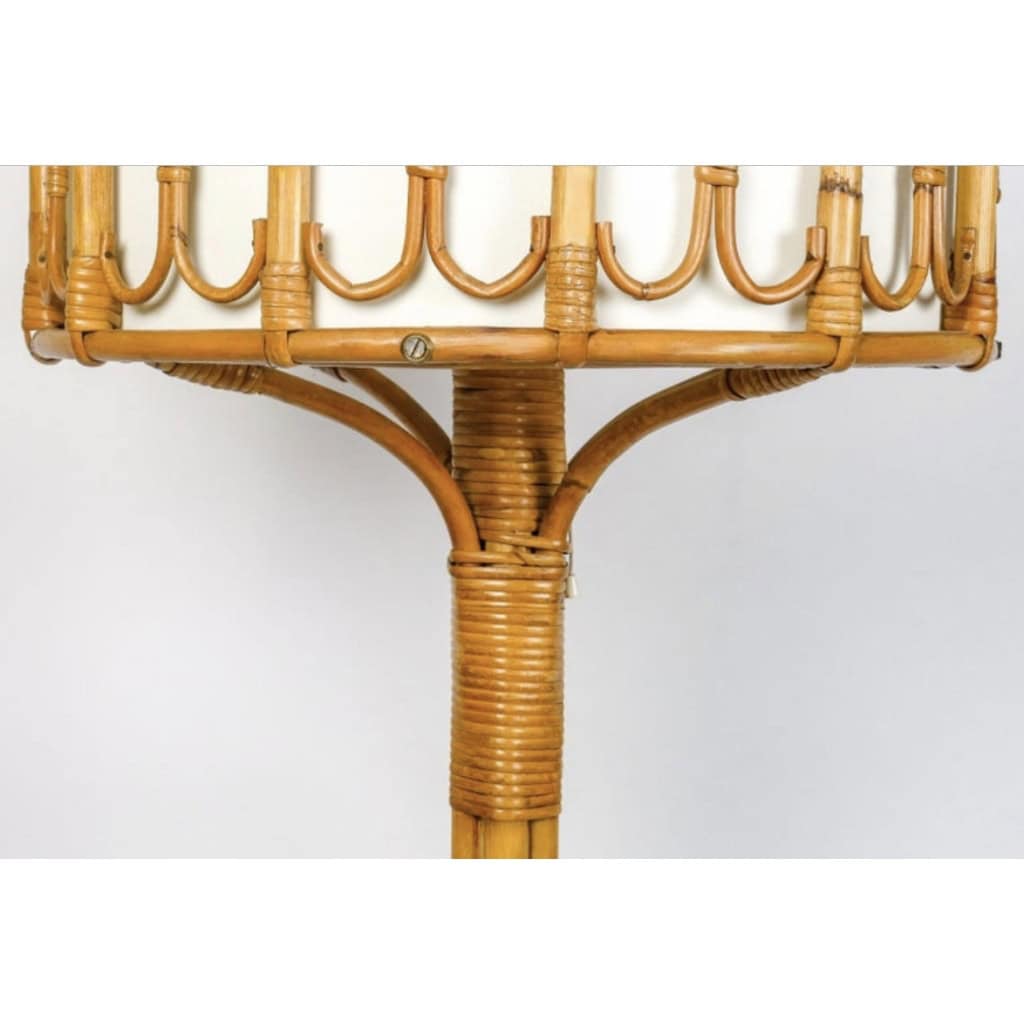 1950 Lampadaire en rotin de Louis Sognot | Biron 1950 Lampadaire en rotin de Louis Sognot