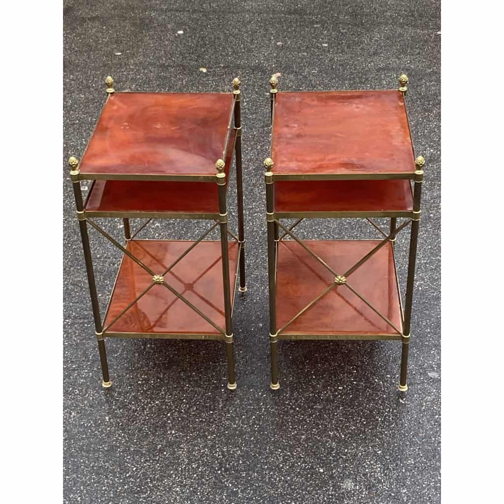 1950/70′ Paire d’Étagères en Laiton à 3 Niveaux Bakélite Maison Baguès à Croisillons avec Pâquerettes | Biron 1950/70′ Paire d’Étagères en Laiton à 3 Niveaux Bakélite Maison Baguès à Croisillons avec Pâquerettes