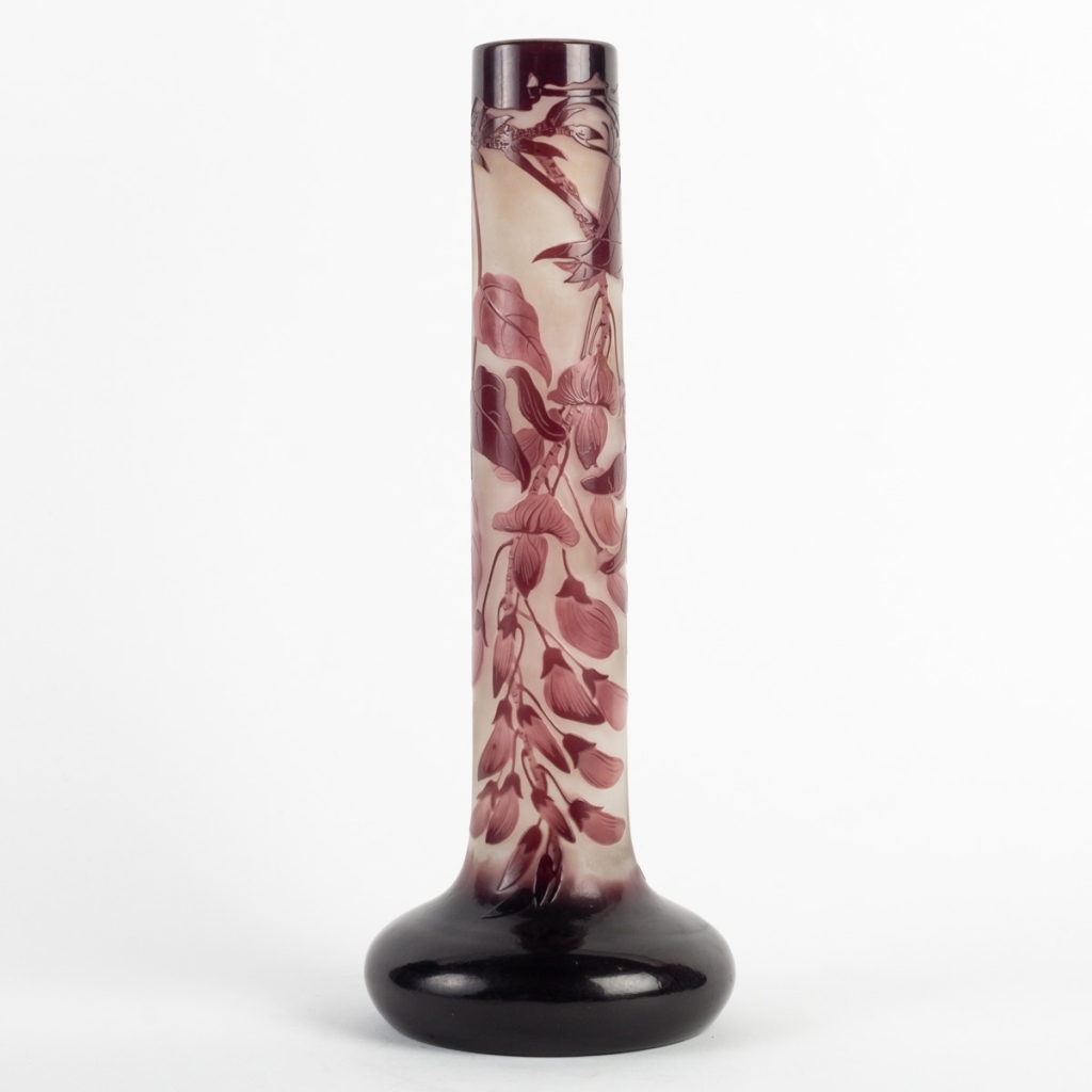 Vase « Glycines » verre multicouche dégagé l’acide d’Emile Gallé | Biron ||||||||