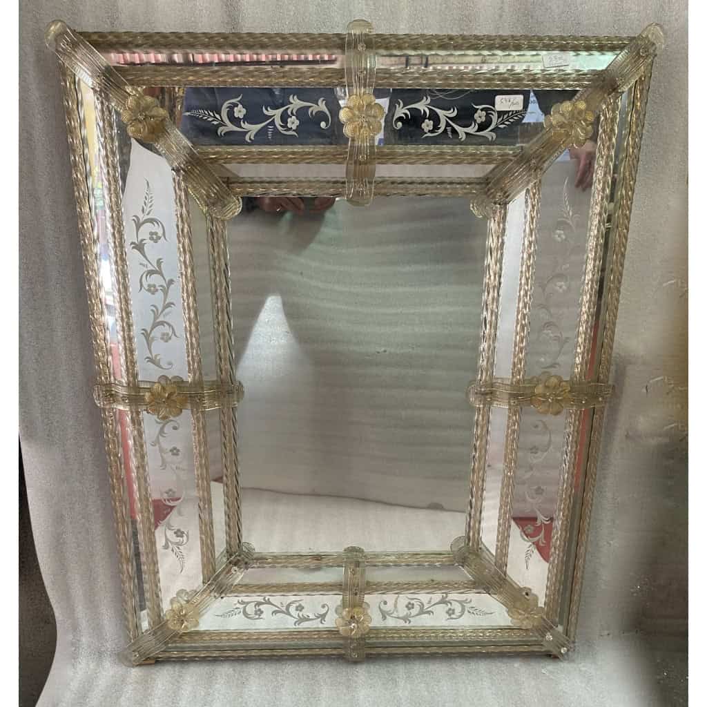 1950/70′ Miroir Murano Style Véronèse Pareclose Rectangulaire avec Réserve 2
