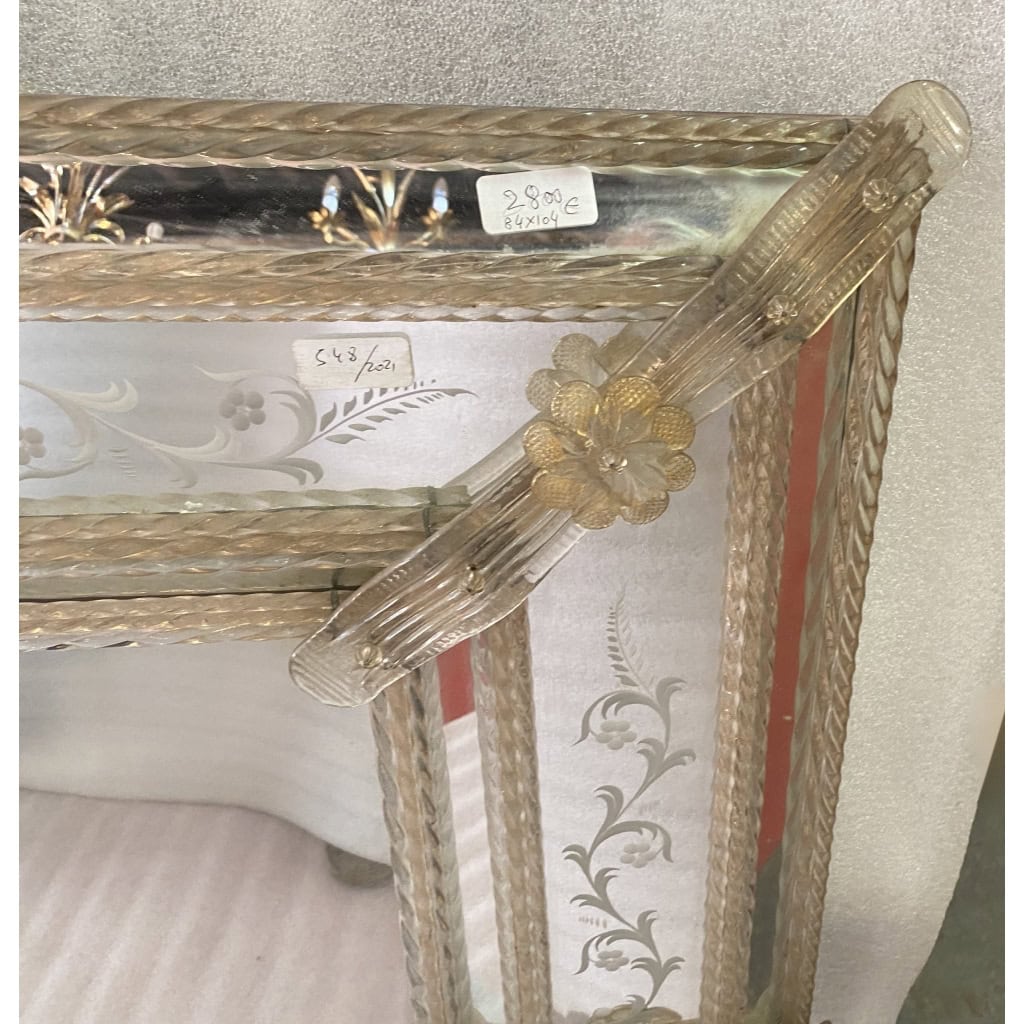 1950/70′ Miroir Murano Style Véronèse Pareclose Rectangulaire avec Réserve 11