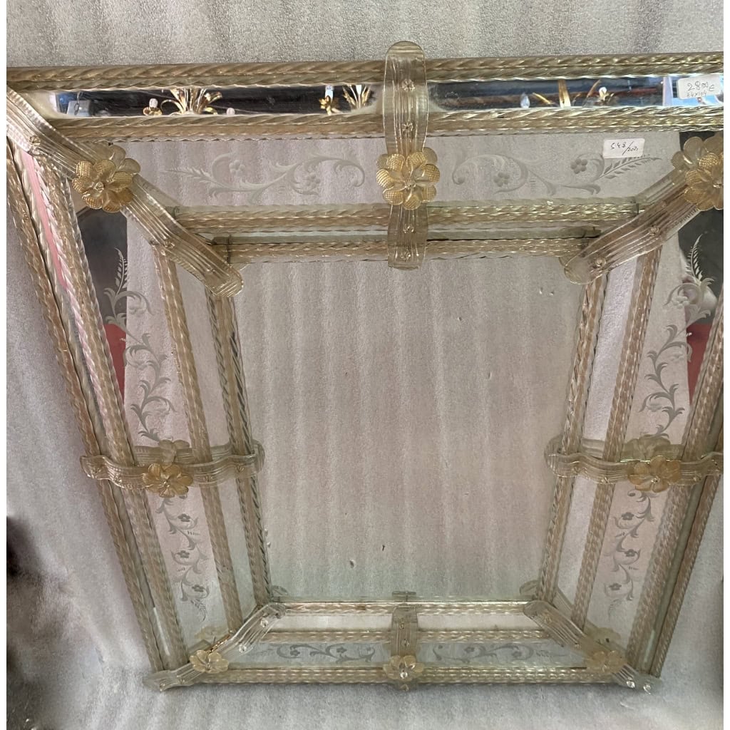 1950/70′ Miroir Murano Style Véronèse Pareclose Rectangulaire avec Réserve 3