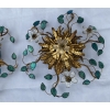 1970′ Paire de Plafonniers ou Appliques à Décor de Fleurs et Feuilles en Métal Doré Style Maison Baguès ou Banci Feuilles en Verre de Couleur Bleue | Biron 1970′ Paire de Plafonniers ou Appliques à Décor de Fleurs et Feuilles en Métal Doré Style Maison Baguès ou Banci Feuilles en Verre de Couleur Bleue