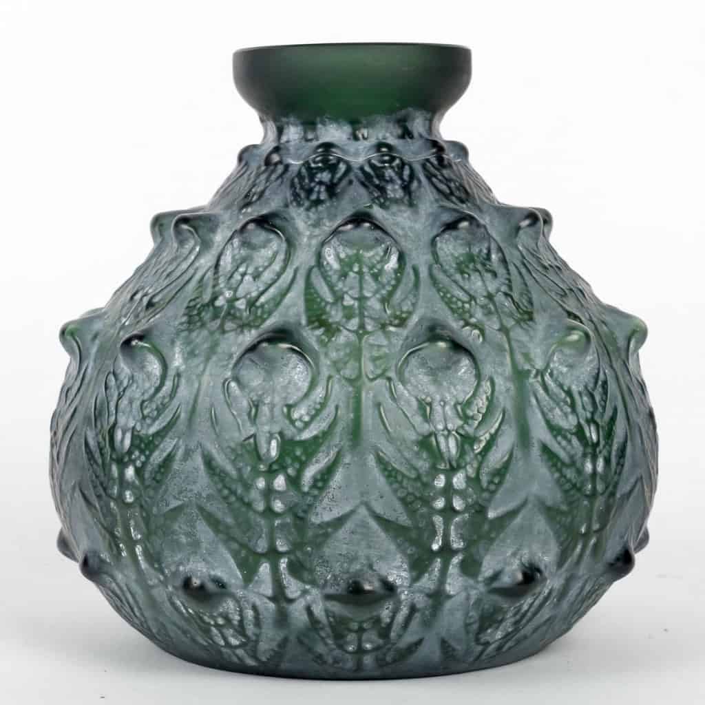 Vase « Fougères » verre vert kaki patiné blanc de René LALIQUE | Biron ||||||