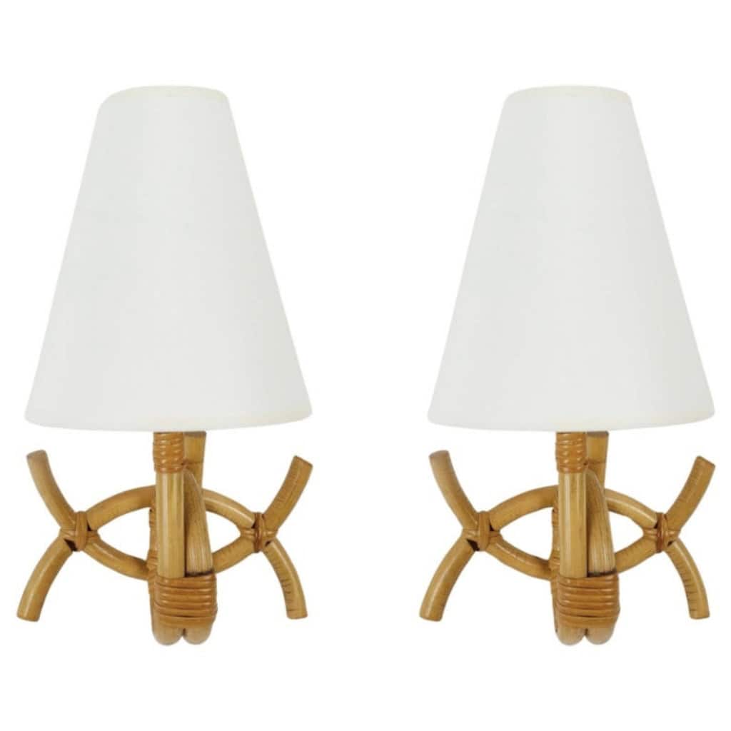 1950 Paire d’appliques en rotin par Louis Sognot | Biron |||||