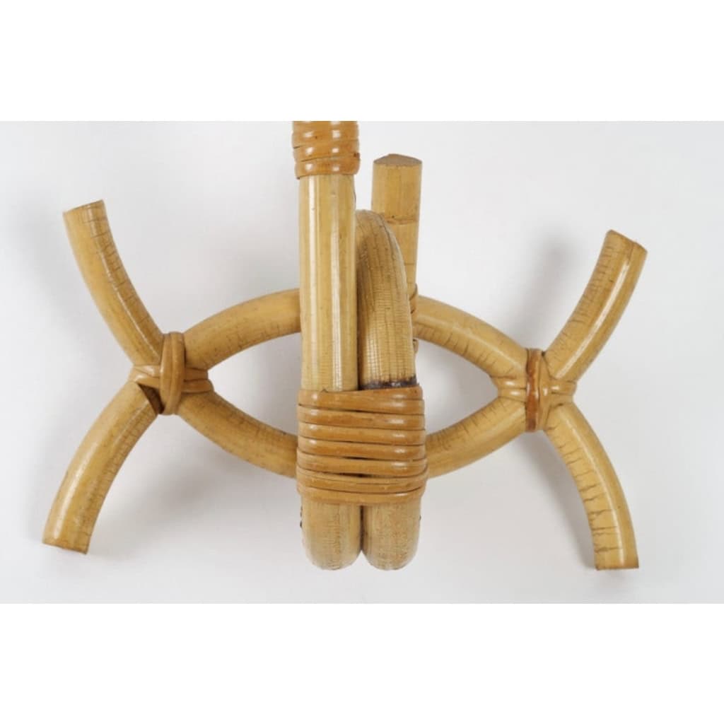 1950 Paire d’appliques en rotin par Louis Sognot | Biron 1950 Paire d'appliques en rotin par Louis Sognot
