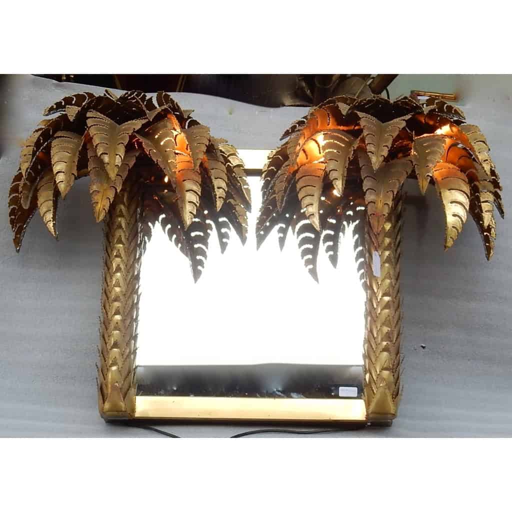 1970′ Miroir Aux Palmiers Éclairants Pièce Unique et Originale Par Barbier, Jansen, Fernandez, Faure | Biron |||||||||||