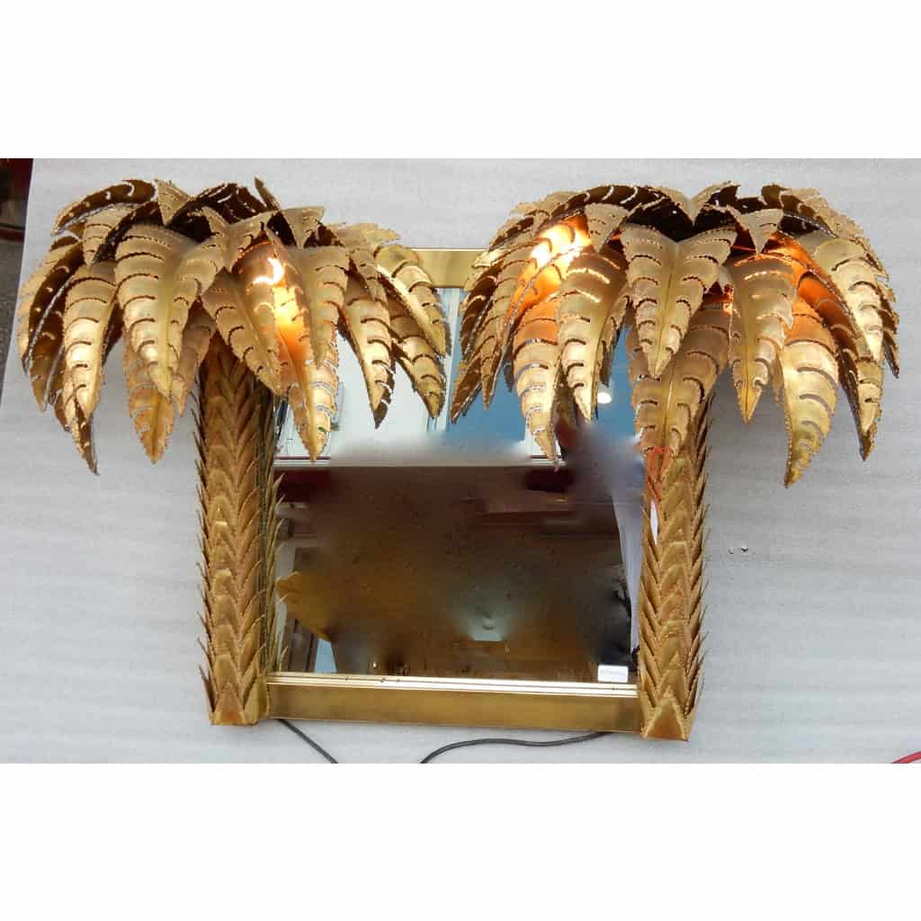 1970′ Miroir Aux Palmiers Éclairants Pièce Unique et Originale Par Barbier, Jansen, Fernandez, Faure | Biron 1970′ Miroir Aux Palmiers Éclairants Pièce Unique et Originale Par Barbier, Jansen, Fernandez, Faure