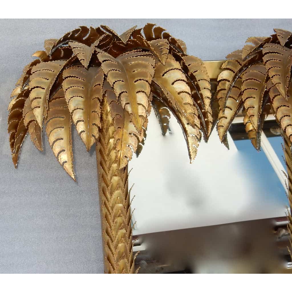 1970′ Miroir Aux Palmiers Éclairants Pièce Unique et Originale Par Barbier, Jansen, Fernandez, Faure | Biron 1970′ Miroir Aux Palmiers Éclairants Pièce Unique et Originale Par Barbier, Jansen, Fernandez, Faure