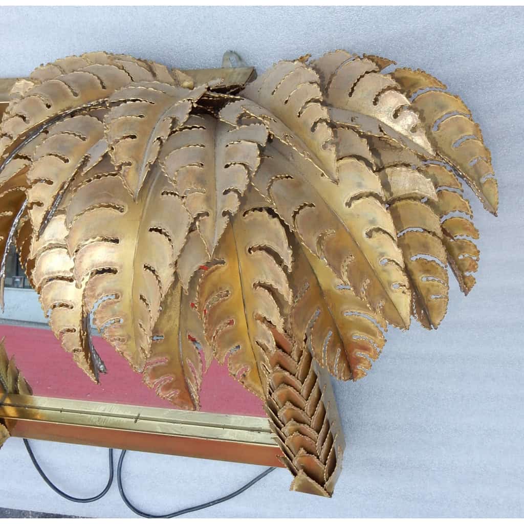 1970′ Miroir Aux Palmiers Éclairants Pièce Unique et Originale Par Barbier, Jansen, Fernandez, Faure | Biron 1970′ Miroir Aux Palmiers Éclairants Pièce Unique et Originale Par Barbier, Jansen, Fernandez, Faure