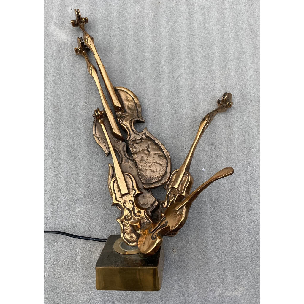 1970/80 Lampe Violon En Bronze , Sculpture Signée LOHE | Biron 1970/80 Lampe Violon En Bronze , Sculpture Signée LOHE
