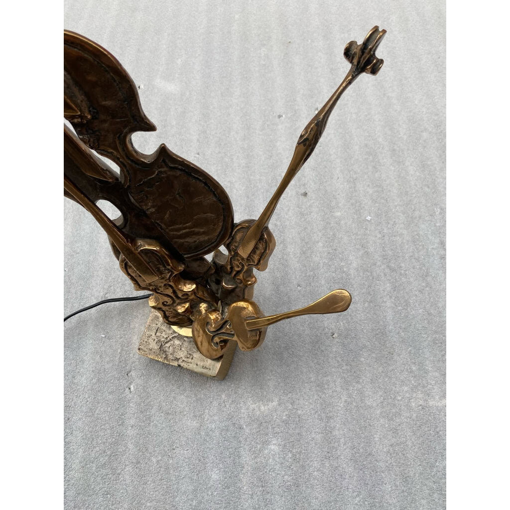 1970/80 Lampe Violon En Bronze , Sculpture Signée LOHE | Biron 1970/80 Lampe Violon En Bronze , Sculpture Signée LOHE