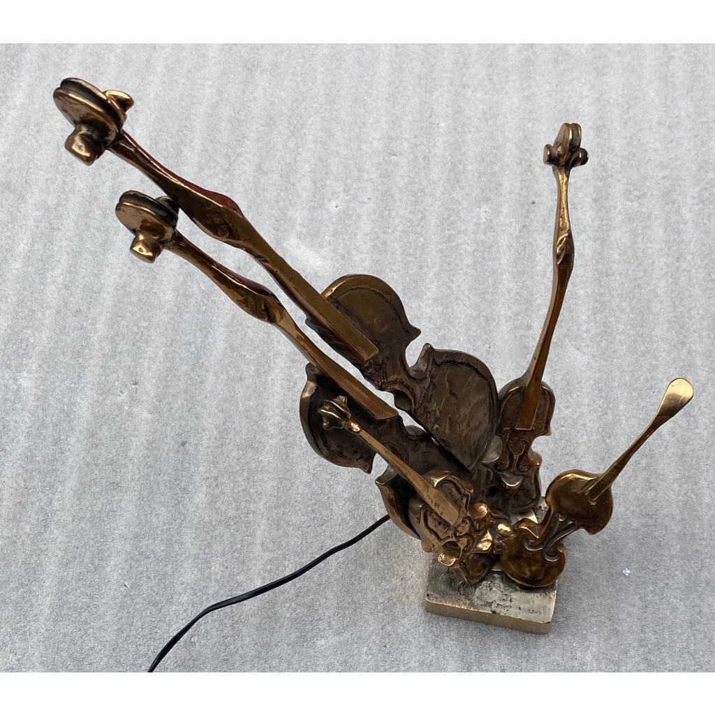 1970/80 Lampe Violon En Bronze , Sculpture Signée LOHE | Biron 1970/80 Lampe Violon En Bronze , Sculpture Signée LOHE