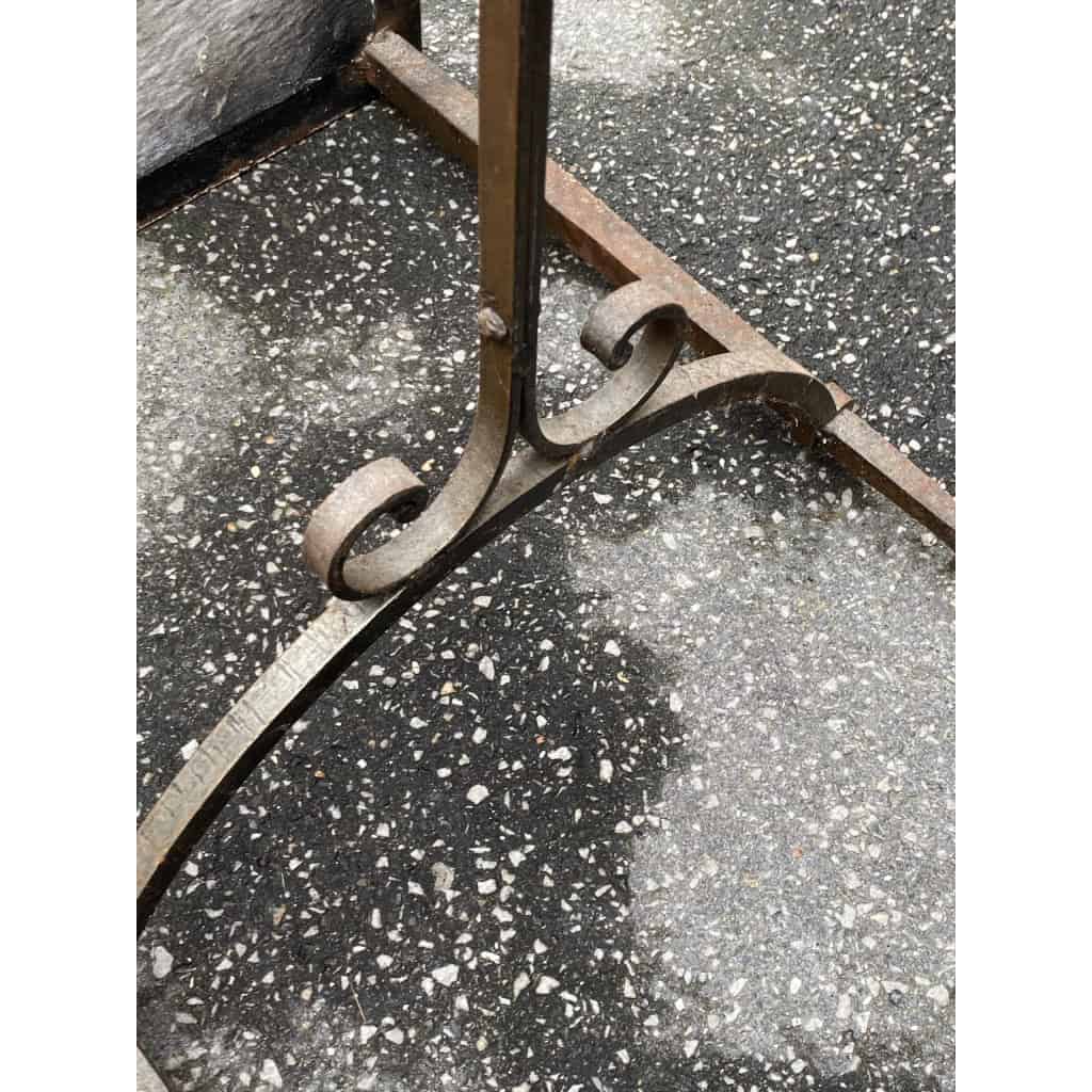 1950/70 Table Basse Fer Forgé Avec Entretoise Plateau Ardoise De Correze